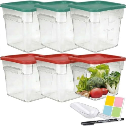 6 Pack 8 Qt Food Storage Containers with Lids, Commercial Clear Square