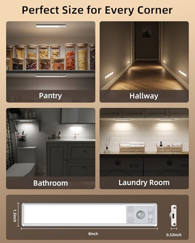 EZVALO 8" Rechargeable Motion Sensor Lights, Under Cabinet Lights - color: Silver, size: 8 Inch