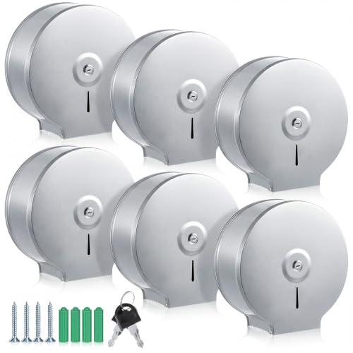 Mifoci 6 Pcs Toilet Paper Holder Wall 9" Commercial Roll Dispenser Silver - color: Silver