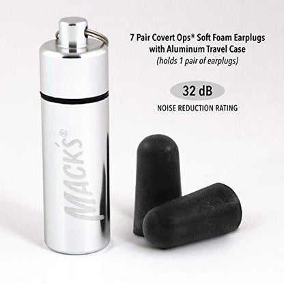 Mack's Covert Ops Soft Foam Shooting Ear Plugs, 7 Pair Plus Travel Case - 32 dB High NRR, 37dB SNR - Comfortable Earplugs for Hunting, Tactical, Target, Skeet and Trap Shooting - size: 7 pair (Pack of 1)