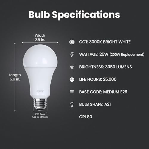 Feit Electric A21 LED Light Bulb 200W Eq, Bright White - color: 3000k Bright White, size: 200W