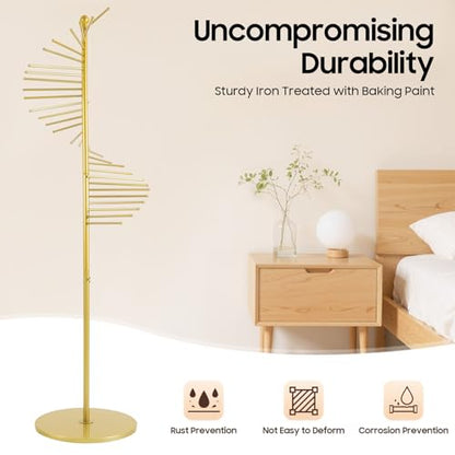 67" Freestanding Scarf Organizer, Metal Spiral Scarf Holder with 30 Rods - color: Gold