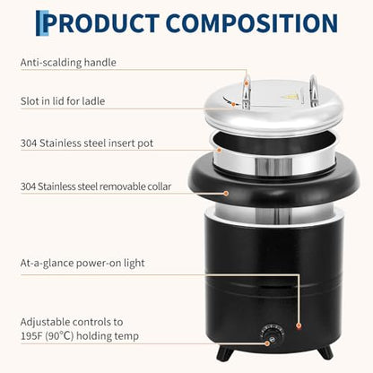 GarveeHome Soup Warmer, 13.7 Qt Commercial Grade Soup Kettle with Swing Lid and Detachable Stainless Steel Insert Pot, Food Warmer with Anti-Scald Handle for Restaurants, Buffet, Catering - size: 13.7 QT, Swing Lid