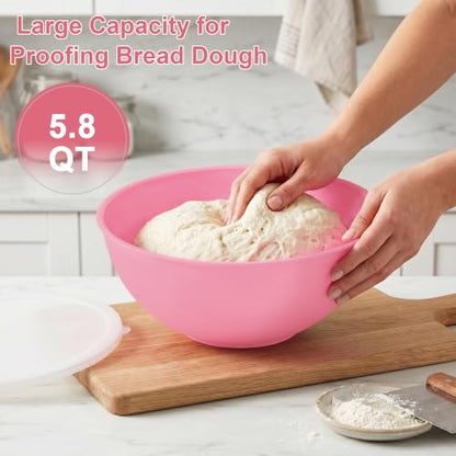 BoxedHome BPA Free Plastic Round Mixing Bowl with Lids, 12 Pack Nesting Bowls with Lids Set, Microwave and Dishwasher Safe Prep & Serving Bowls Great for Mixing, Baking, Serving (Pink, 12pcs) - color: Pink