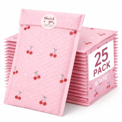 Cozymood Bubble Mailers 6x10 25 Pack Pink Custom Designer Padded Envelopes - color: Cherry, size: 6x10" 25PC