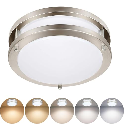 Drosbey 30W Dimmable LED Ceiling Light Fixture, Flush Mount Ceiling Lights for Kitchen, Bathroom, Bedroom, Hallway, 2700K/3000K/3500K/4000K/5000K Adjustable, 300W Equivalent, UL Listed - color: Brush Nickel, size: 30W
