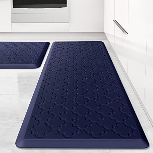 Kitchen Mat 2 PCS Cushioned Anti-Fatigue Floor Mat Standing Mat for Kitchen - color: Blue, size: 17.3"x29"+17.3"x47"