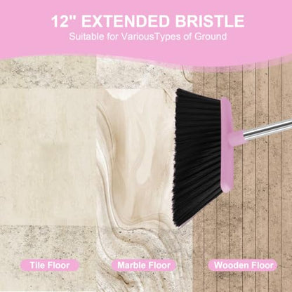 Pink Broom and Dustpan Combo Set, 51" Long Handle Broom with Mini Set - color: Pink, size: Normal