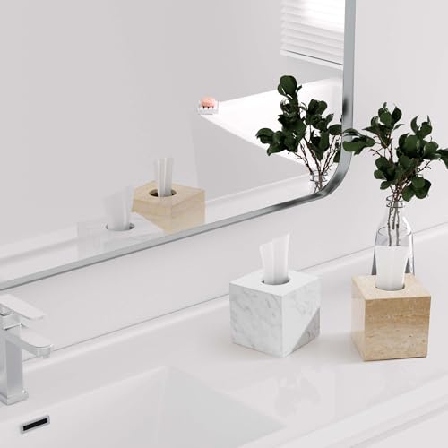 Natural Travertine Marble Tissue Box Holder Cover, Square Cube Tissue Box Holder with Open Bottom for Bathroom Vanity Tops, Bedroom Dressers, Kitchen Countertop, Travertine Beige(NS022) - color: Beige