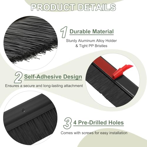 Door Sweep Aluminum Alloy Brush Sweeps Black - color: Black, size: 0.6 Inch