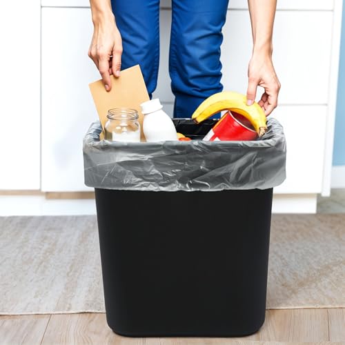 PLASTIC PRINCE 28 Quart Trash Can, Black and Blue Plastic Rectangular 7 Gallon Wastebasket for Kitchen Bathroom Office, 28 qt Garbage Can Fits Under Desk Cabinet Sink, Set of 2 - color: Black and Blue