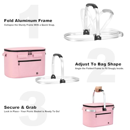 ALLCAMP Picnic Basket, 22L Insulated Cooler Foldable, Thick, Pink - color: Pink, size: Medium