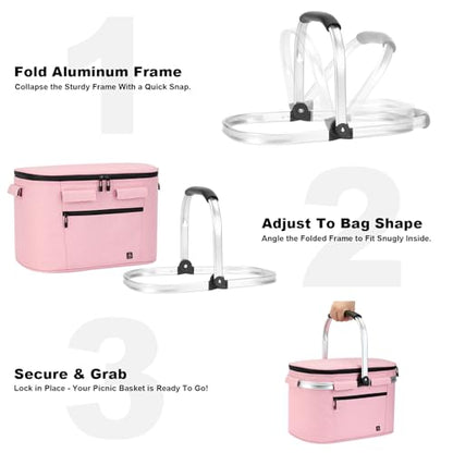 ALLCAMP Picnic Basket, 22L Insulated Cooler Foldable, Thick, Pink - color: Pink, size: Medium