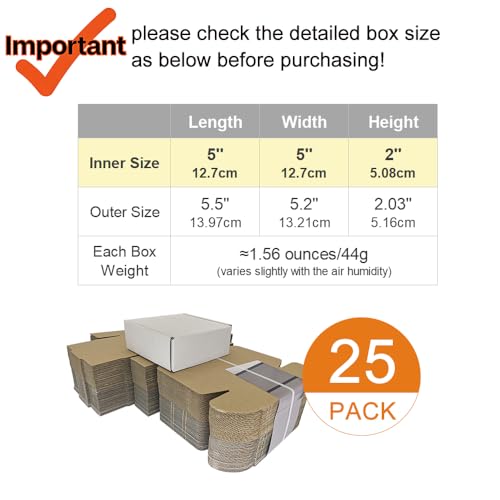 5x5x2'' Corrugated Mailers, 25 Pack, Cardboard Shipping Boxes, White (CM552-25) - color: White-25 Pack, size: 5x5x2''