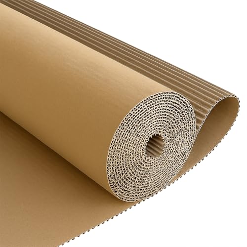 Corrugated Cardboard Roll, 17 x 216 Inches Large Cardboard Sheets Thicker Cardboard Paper Rolls for Crafts, Shipping, Gift Packaging, DIY (Brown)