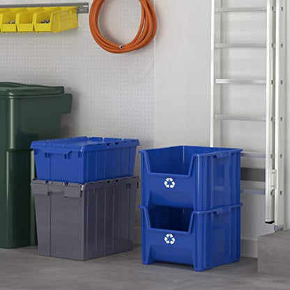 READYSPACE Commercial Industrial Heavy Duty Stackable Open-Front Recycling Bin Box Containers, 12 Gallon, 2 Pack, Blue - size: 12 Gallon, 2 Pack