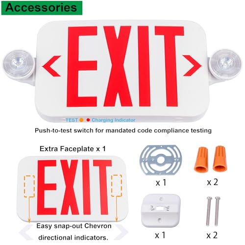 LIT-PaTH Exit Sign with Emergency Light, Battery Backup, 1 Pack - size: 1-Pack