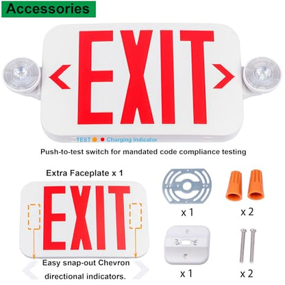 LIT-PaTH Exit Sign with Emergency Light, Battery Backup, 12 Pack - size: 12-Pack