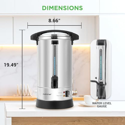 NutriChef Water Boiler and Hot Water Dispenser, 8L Electric Beverage Dispenser with Safety Lock Lid, Non-Drip Tap, Warm Function, Food Grade Stainless Steel, Home & Commercial Use, 19"x9"x9", Silver - size: 8.5 Quarts