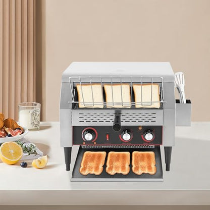 450 Slices/H Commercial Electric Conveyor Toaster w/ 7 Speed Adjustable Countertop Stainless Steel Bread Toaster for Bagel Burgers bun Baked Food Sandwich, 2400W Heavy Duty Restaurant Toaster