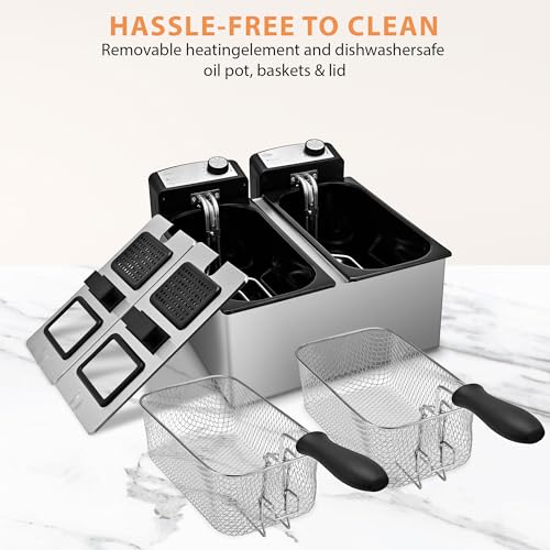 SUSTEAS Deep Fryer, 2 Baskets Electric Oil Fryer with 5.4QT/6L, 3000W - size: 6.0L