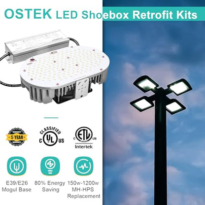 OSTEK 150W LED Shoebox Retrofit Kit – 20,250LM 5000K, E39 Mogul Base, Replaces 600W MH/HPS/HID Bulbs, LED Retrofit Light for Parking Lots, Tennis Courts & Street Lighting