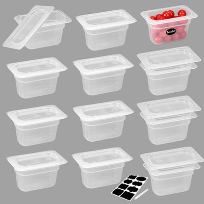 BIEAMA 12 Pack 1/9 Size 4" Deep Plastic Food Pans with Lids, Translucent - color: 1/9 Size, size: 4" Deep