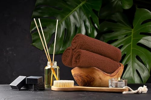 Salon Towels – Pack of 24 (16"x27") 100% Cotton Ring Spun – Ultra Soft, Highly Absorbent Hand Towels – Bulk for Spa, Gym & Salon (Dark Brown) - color: Dark Brown