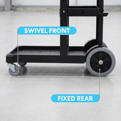 Simpli-Magic Janitorial Cart, 330 lbs Capacity – 3-Shelf Commercial Housekeeping Cleaning Cart on Wheels, 25 Gallon Bag with Lid – Stable, Smooth Movement