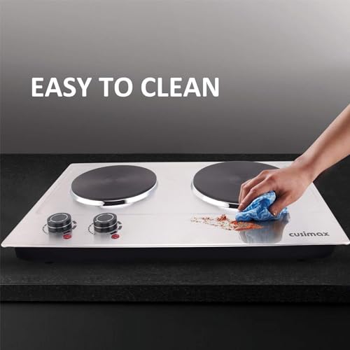 CUSIMAX 1800W Double Hot Plate, Stainless Steel Silver Countertop Burner Portable Electric Double Burners Electric Cast Iron Hot Plates Cooktop, Easy to Clean, Upgraded Version C180N - color: Silver, size: Double