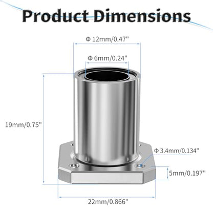 4 Pcs LMK6UU Square Flange Linear Ball Bearings, 6x12x19mm - size: LMK6UU