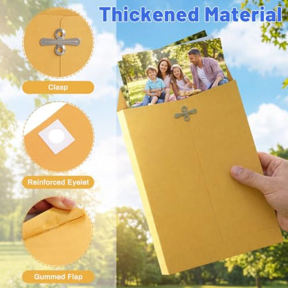 9 x 12 Expandable Manilla Envelopes with Clasp & Gummed Seal, Heavy Duty 180gsm Kraft Paper, 1.2″ Expandable Gussets, Reusable Mailer File Organizer for Documents, Contracts, Bills, Blueprints (60)