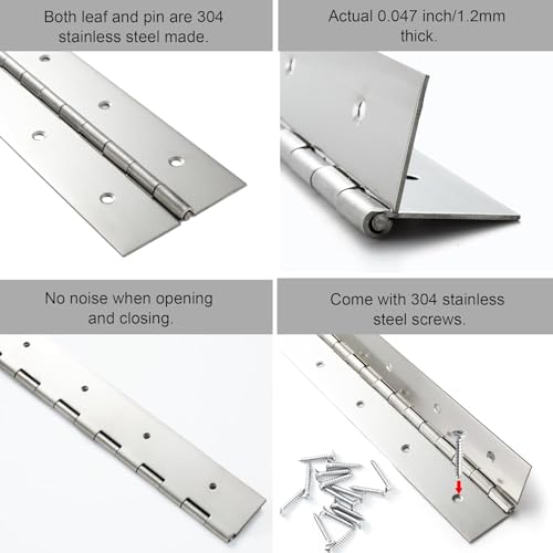 Heavy Duty Piano Hinge 48 Inch x 2 Inch Width, 0.047'' Thick Stainless Steel Continuous & Piano Hinge for Cabinet, Door, Toolbox, Wooden Box, Metal Plate, Furniture, Industrial Project - size: 48 Inch