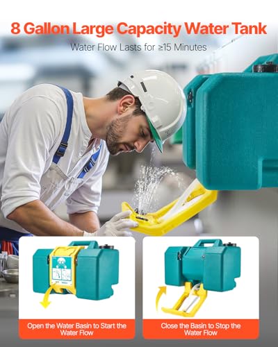 VEVOR Portable Eye Wash Station 8 Gal, OSHA-Approved Eyewash Station Wall-Mounted/On Flat Surface, Emergency Eye Wash Unit with 2 Sprays, First Aid Eyewash Units for Schools, Labs, Factories, Green - style: Portable Eye Wash Station 8 Gal