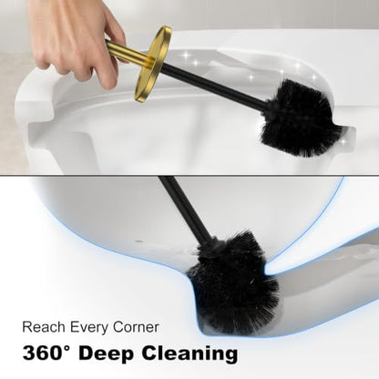 Metal Vertical Grain Toilet Bowl Brush and Holder Set Scrubber Warm Gold - color: Warm Gold
