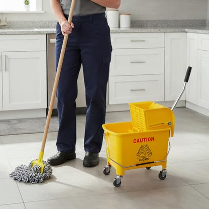 PLASTIC PRINCE Mop Bucket with NEW Reinforced Metal Wringer on Wheels Small 5 Gallon Dual Chamber Industrial Mop Bucket with Reinforced Metal Wringer Separate Dirty Water 20 Quart Yellow