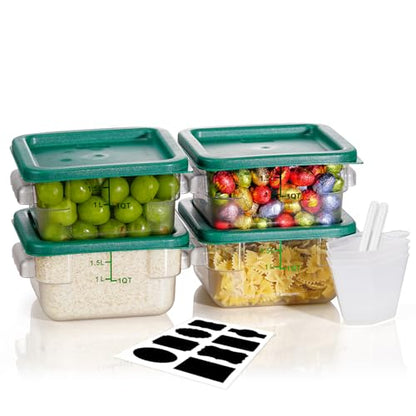 2QT 4PCS NSF Commercial Clear Food Storage Containers with Lids(GREEN) - color: B3-2QT-GREEN