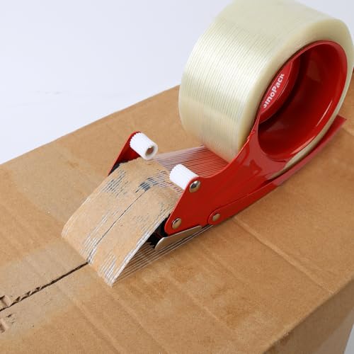Strapping Tape with Dispenser, 3 Pack 2 Inch x 30 Yards 5.5 Mil, Heavy Duty Reinforced Fiberglass Tape for Moving,Shipping,Storage