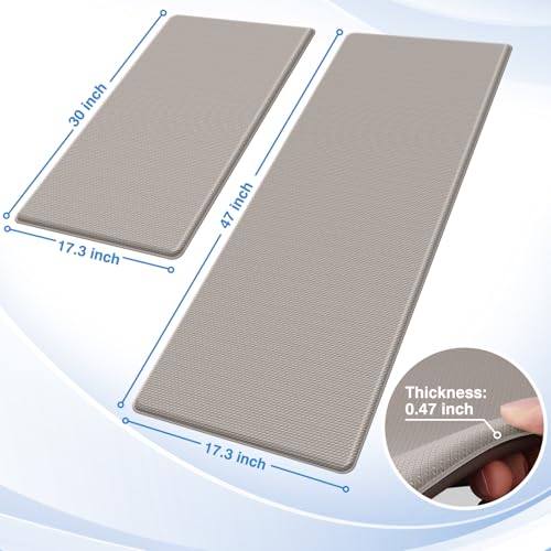 StepRite Kitchen Mats for Floor, 2-Piece Anti-Fatigue Kitchen Rugs, Khaki - color: Khaki, size: 17.3" x 30"+17.3" x 47"-0.47 inch