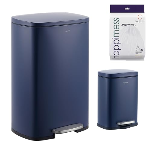 happimess Connor 2-Piece Iron Trash Can, Denim Blue - color: Denim Blue