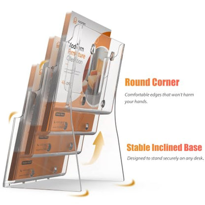 FUCDTEFC Acrylic Brochure Holder 8.5x11 & 4 x9 Inches, Clear 4 Tier Magazine Holder Brochure Display Stand w Removable Divider, Literature Pamphlet Flyer Holder for Wall Mount or Countertop - size: 4-Tier Brochure Holder