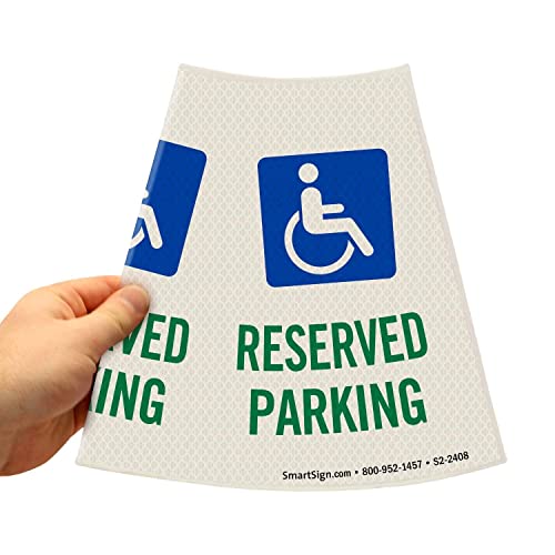 SmartSign 6-Pack Reflective Parking Cone Signs with ADA Wheelchair Symbol, 360 Visibility, Non-Adhesive Vinyl, 3-Side Print - color: Reserved Parking with Handicapped Symbol, size: Pack of 6