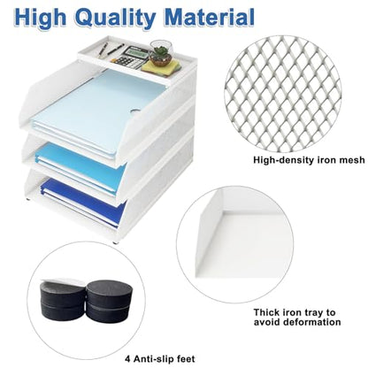 Natwind 3-Tier Stackable Metal Mesh Desk Paper Tray Organizer, White - color: White, size: 3 tier