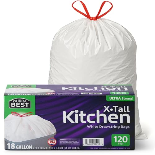 Heavy-Duty Trash Bags – 120 count, 18 Gallon White, Ultra Thick Drawstring Garbage Bags – Leak-Resistant for Home & Commercial Use, Big Trash Bags, Made in USA - color: White, size: 1 Count (Pack of 120)