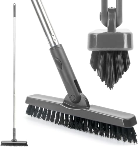 CELOX Grout Brush with Long Handle, 180°Rotation Tile Grout Cleaning Brush, Gray - color: Gray