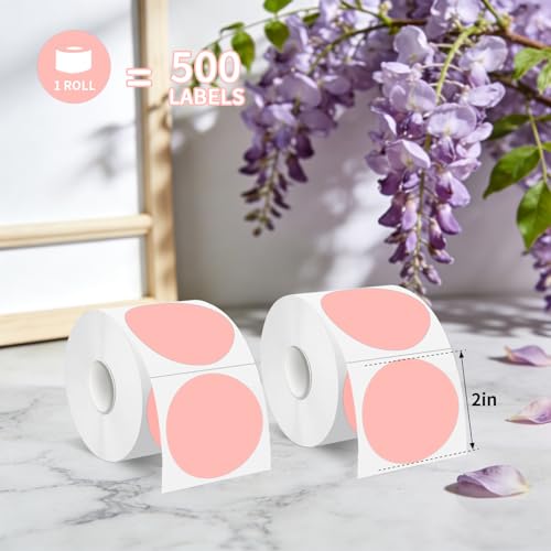 500 Labels/Roll 2" Pink Round Thermal Labels, Waterproof Circle Blank Thermal Sticker Compatible with Direct Thermal Label Printers for DIY Logo Designs, Thank You, Small Business - color: Pastel Pink, size: 2 Inch