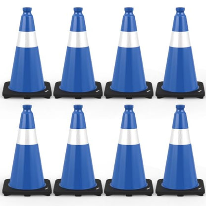 BATTIFE 8 Pack 18 Inch Traffic Cones, PVC Blue Cone, Black Weighted Base - color: Blue, size: 18 Inch