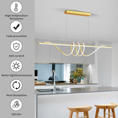 Modern LED Pendant Lights Kitchen Island, 57in Gold Chandelier Dimmable with Remote Control 3000k-6000K Adjustable, Aluminum Island Lighting Lamp Fixture for Kitchen, Dining Room - color: A-Gold, size: 57inch