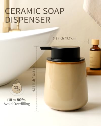 BosilunLife Hand Soap Dispenser - Ceramic Dish Soap Dispenser for Bathroom 12ounce Refillable Liquid Hand Wash Dispenser for Essential Oil, Lotion Soap, Coffee - color: Coffee