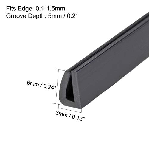 uxcell Edge Trim U Seal Extrusion, Silicone Black U Channel Edge Protector Sheet Fits 0.1-1.5mm Edge 1M/3.28Ft Length - size: 1000mmx3mmx6mm